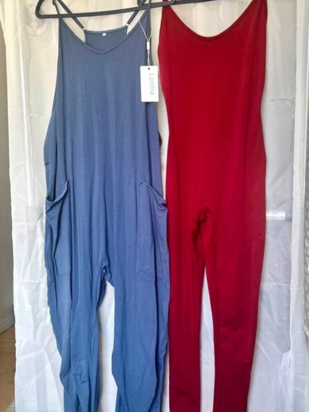 Lentta Blue Loose Overalls plus Red Unitard XXL Two-for-One